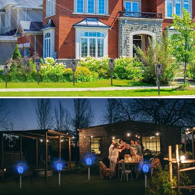 Blue Solar Lights, Halloween Decorations Outdoor 8 Pack Solar Torch Lights with Flickering Flame, 12 LED Mini Tiki Torches Waterproof for Landscape Pathway Dusk to Dawn Auto On/Off by GreenHaven Gardens