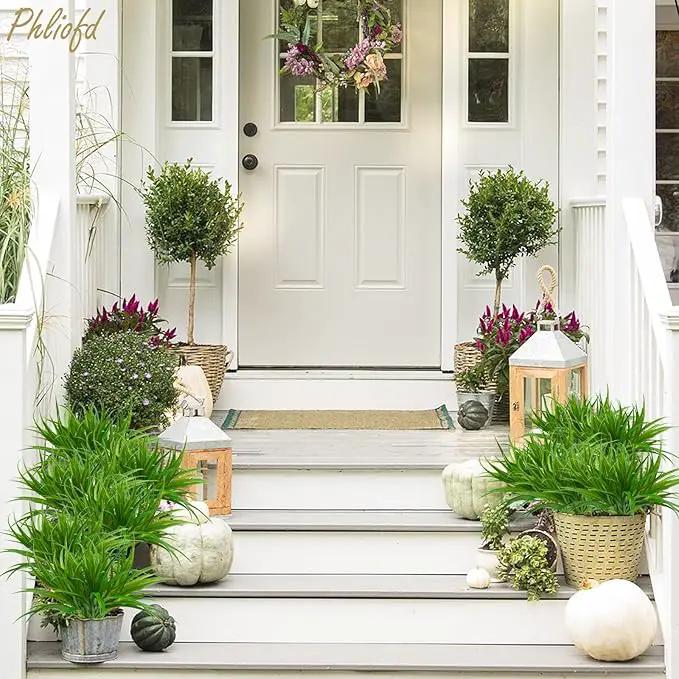 6Pcs Artificial Grass Fake Plants 17.3in 16 Leaves Outdoor Fake Grass UV Resistant Greenery Plastic Plants for Home Window Garden Office Patio Hanging Planter Pathway Front Porch Décor by GreenHaven Gardens
