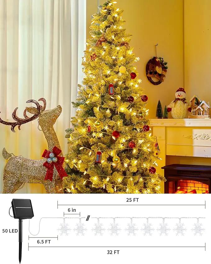 Brightown Solar Christmas Snowflake String Lights 50 LED 31 FT Outdoor Waterproof Snowflake Fairy Lights with 8 Lighting Modes for Christmas Party, Tree, Room, Garden, Patio, Yard, Home, Warm White by GreenHaven Gardens