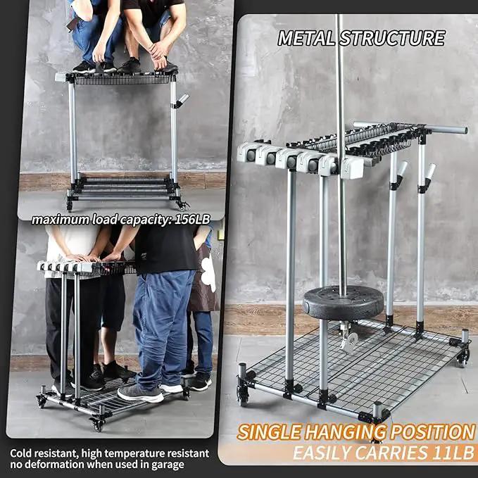Mobile garden tool organizer metal Garage Storage Holder storage large long lawn tools heavy duty tool rack sturdy yard cart by GreenHaven Gardens