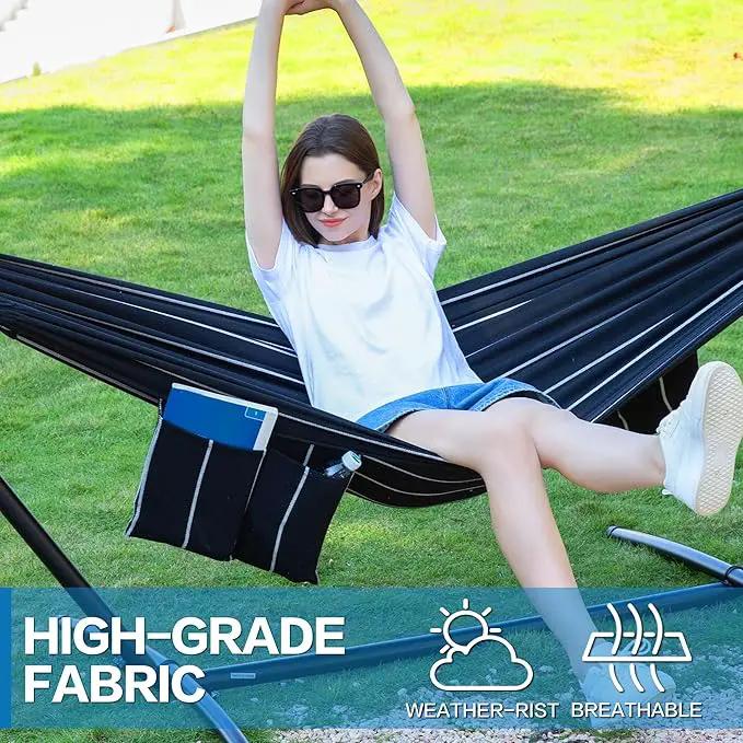 PNAEUT Double Hammocks with Stand for Outside, Portable Space Saving Heavy-Duty Steel Stand for Indoor Outdoor Patio with Carrying Bag, 450 lbs Capacity (Chasm) by GreenHaven Gardens