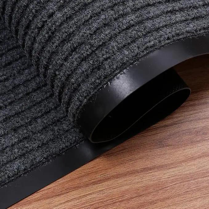 Fani Heavy Duty Large Grey Striped Floor Door Mat - Waterproof Low Profile Home Rug with Anti-Skid Rubber Back (Gray, 23" x 35") by GreenHaven Gardens