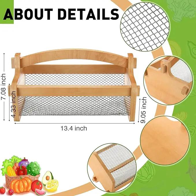 Garden Harvest Basket Mesh Storage with Handle Versatile Gardening Fruits Vegetables Gathering Basket Garden Supply Gardener Gift Spring for Washing Holding (Wood Color,13.4in) by GreenHaven Gardens