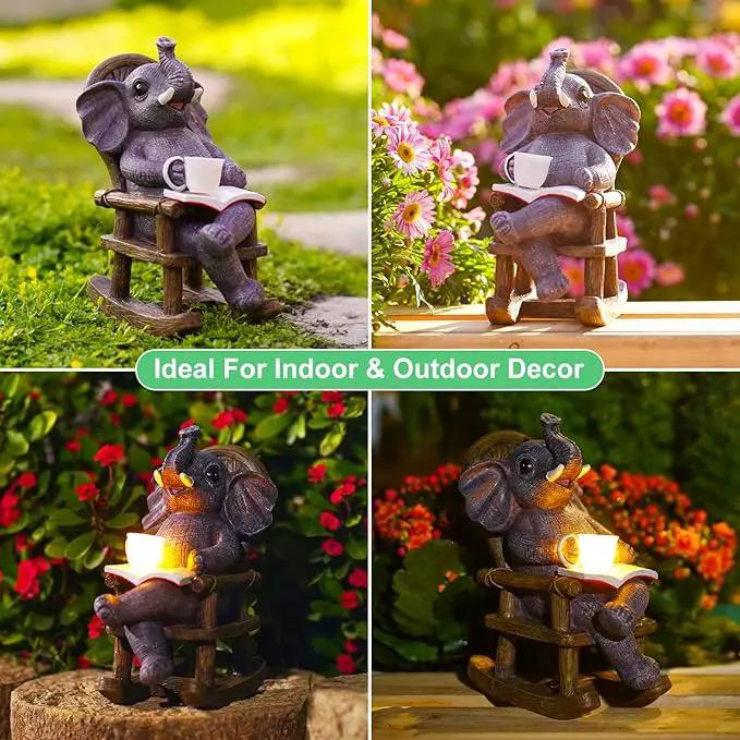 Goodeco Solar Elephant Statue for Garden - Perfect Relaxing Outdoor & Fairy Garden Decor, Great as Birthday or Mom Gifts- 6.3 x 7.8in by GreenHaven Gardens