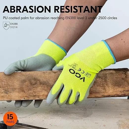 Vgo... 15-Pairs Safety Work Gloves, Gardening Gloves, Polyurethane Coated, Dipping Gloves, Latex Free (Size XL, Yellow, PU2103) by GreenHaven Gardens