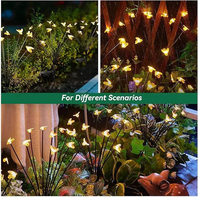 32 LED Spring Bee Garden Lights Solar Powered Honeybees Outdoor Decorations Swaying Lights Waterproof Solar Firefly Landscape Lights Warm Yellow for Pathway Yard Lawn Patio Walkway Courtyard(4Pack) by GreenHaven Gardens