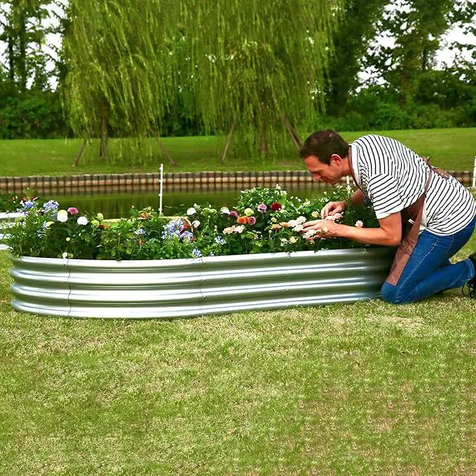 6x3x1ft Thickening Galvanized Raised Garden Bed, Planter Box for Outdoor, Oval Larger Space Garden Bed Planter for Herbs, Vegetables, Fruits by GreenHaven Gardens