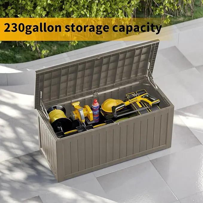 270 Gallon Heavy Duty Outdoor Storage Box - Extra Large Package Protection for Outside Deliveries, Patio Storage Bench & Resin Deck Chest with Lock, UV-Resistant, Slate Grey by GreenHaven Gardens