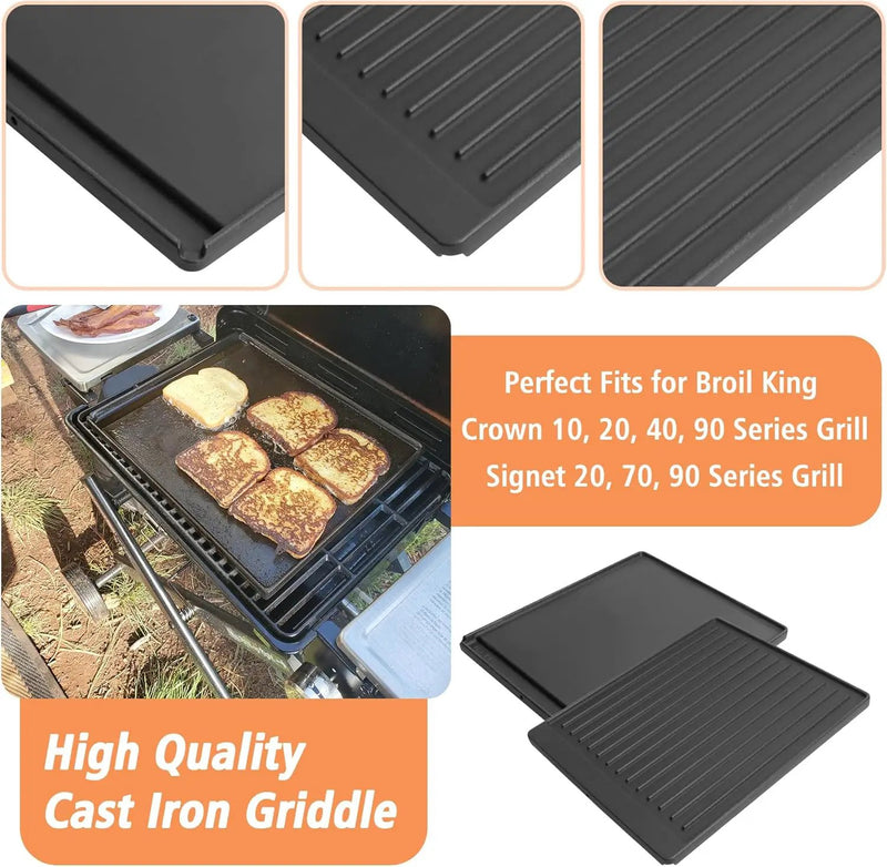 2-in-1 Reversible 15” x 12.8” Pre-Seasoned Cast Iron Cooking Griddle for Gas Stove/Charcoal/Electric/Propane/Gas Grill, Flat Griddle Top Plate for Broil King Crown and Signet Series Grill by GreenHaven Gardens