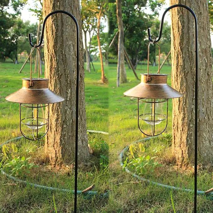 2 Pack Solar Lanterns, Outdoor Hanging Lights Metal with Shepherd Hook Warm White Edison Bulb Design for Garden and Birthday Gifts for Mom Grandma Wife ( Copper) by GreenHaven Gardens