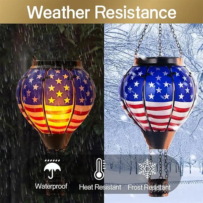 18inch Hot Air Balloon Solar Lantern with Flickering Flame Hanging Solar Outdoor Lantern Lights Waterproof Lanterns for Garden Patio Yard Party Decoration Star Flag by GreenHaven Gardens