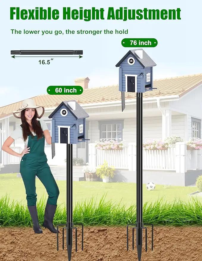 XDW-GIFTS Bird House Pole, 1 Pack 76 Inch Metal Bird Feeder Pole for Outdoor, with 5-Prong Heavy Duty Base for Birdhouse Mounting, Weather Station by GreenHaven Gardens