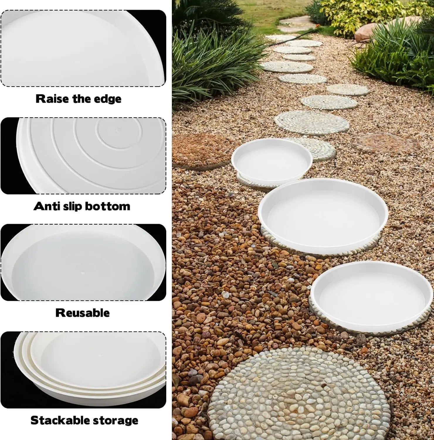 2 Size Round Stepping Stone Molds, 6 Pcs 10''/ 11.2'' Reusable Concrete Mold for Garden Stepping Stones Large Tray for Concrete and Stained Glass for Garden Walk Way White by GreenHaven Gardens