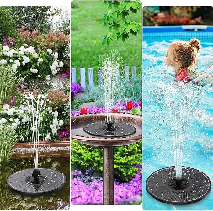 Solar Fountain with 2000 mAh Battery Backup Works in Cloudy, Glass Solar Powered Bird Bath Fountains with 7 Nozzles, 3.5 W Solar Fountain Pump for Birdbath,Garden, Outdoor, Pond (Black) by GreenHaven Gardens