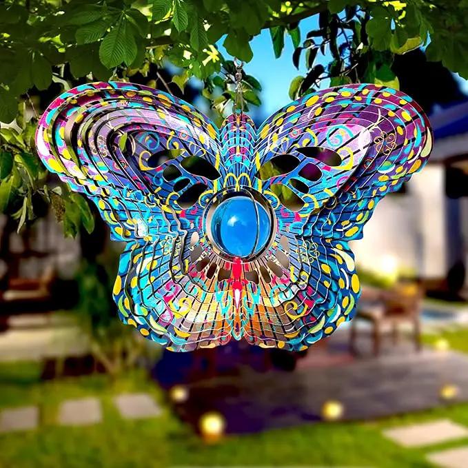 FONMY Mandala Wind Spinner w/Crystal Ball-Butterfly 3D Stainless Steel Hanging Spinners Worth Gift Christmas Decoration Indoor/Outdoor Garden Décor Kinetic Yard Art 12 Inches Wind Sculpture by GreenHaven Gardens