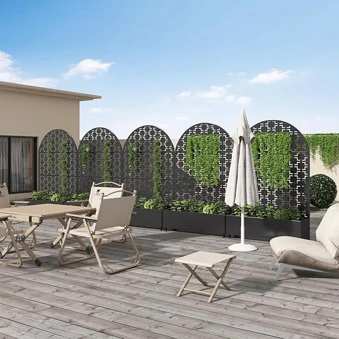 Casaphoria Metal Raised Garden Bed with Trellis and Wheels, 72"x47"x16" Arched Planter Box for Climbing Plants, Vegetables & Vines, Features Drainage Holes and Privacy Screen (Black-Brick) by GreenHaven Gardens