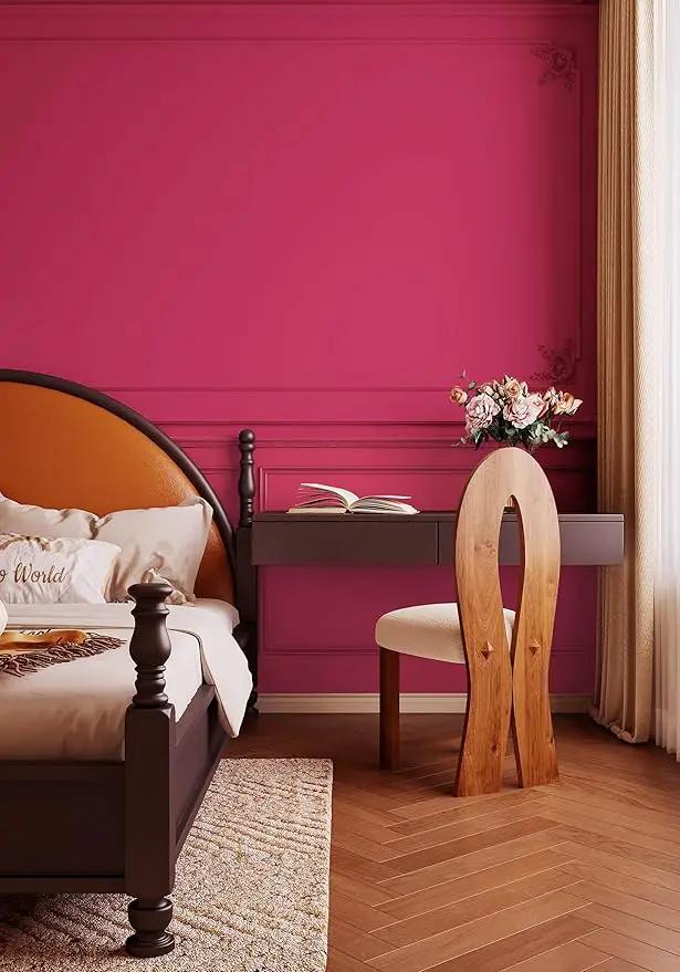 Dimoon 236''x17.7'' Pink Peel and Stick Wallpaper Contact Paper Modern Self Adhesive Wall Paper Removable Renter Friendly Textured Solid Color Shelf Cabinet Vinyl Roll (236''x17.7'',Rose Red) by GreenHaven Gardens