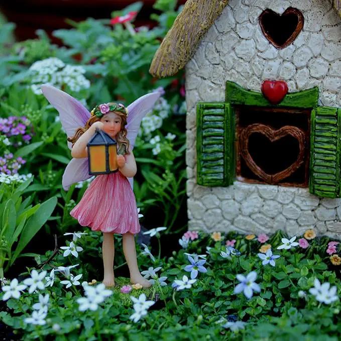 Fairy Garden House Kit – Complete with Accessories, House 7” High with Door That Opens & Fairies for Outdoor Gardens – 4 Pieces by GreenHaven Gardens