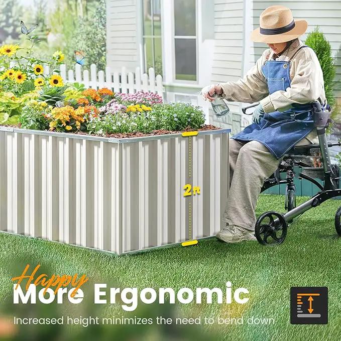 KING BIRD Galvanized Raised Garden Bed with 2 Installation Methods for DIY, 101" x 36" x 24" Heightened Planter Kit Box Outdoor for Deep-Rooted Vegetables, Flowers, Ivory by GreenHaven Gardens