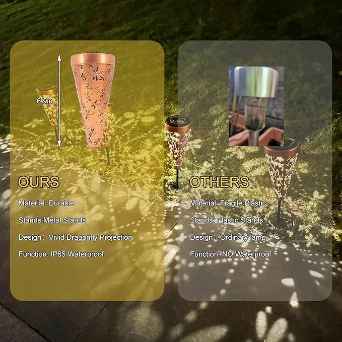 2 Pack DIBIEECN Dragonfly Solar Pathway Lights Outdoor,Metal Garden Decorations Outdoor Lights with Patterns and Warm Light,Waterproof Landscape Lighting for Path Patio Backyard Walkway Yard by GreenHaven Gardens