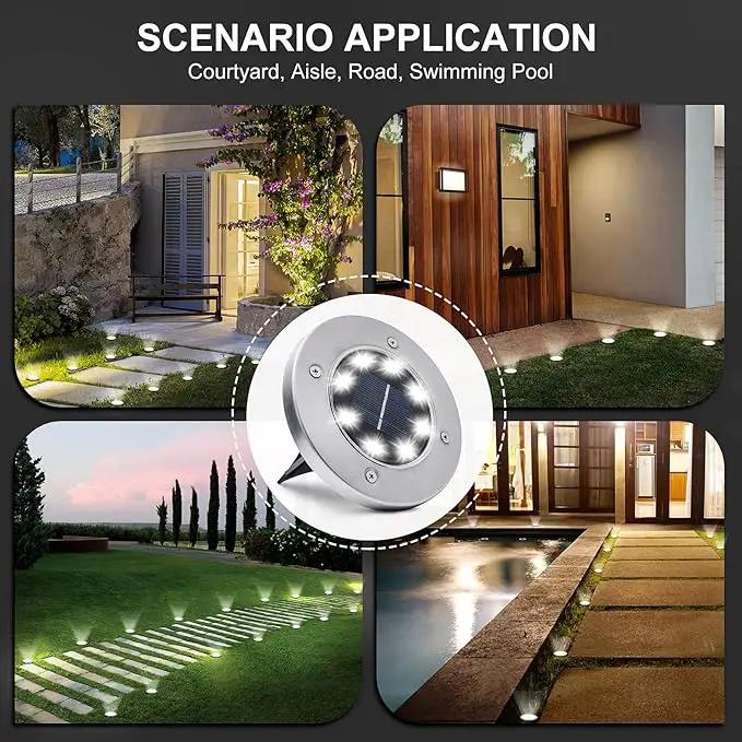 pozzolanas 16 Packs Solar Ground Lights-Cold White, 8 LED Solar Garden Lights Waterproof Outdoor Landscape Lights for Lawn Pathway Yard Driveway by GreenHaven Gardens