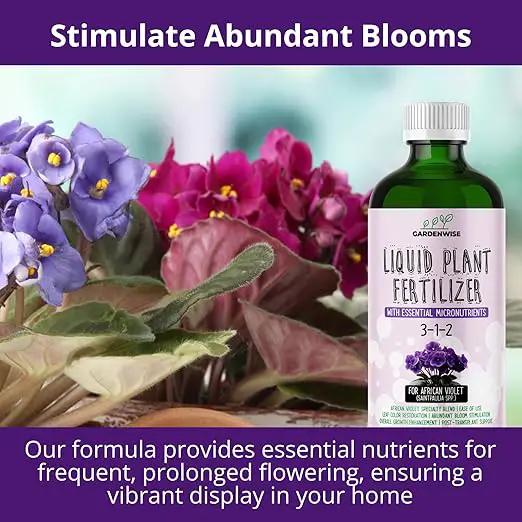 3-1-2 African Violet Fertilizer for Indoor Plants: Liquid Fertilizer with Essential Micronutrients Drops - Plant Food for African Violets (32 OZ) by GreenHaven Gardens