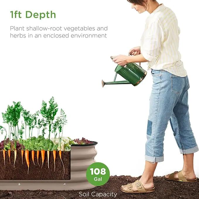 Best Choice Products 8x2x1ft Outdoor Metal Raised Garden Bed, Oval Deep Root Planter Box for Vegetables, Flowers, Herbs, and Succulents w/ 108 Gallon Capacity - Taupe by GreenHaven Gardens