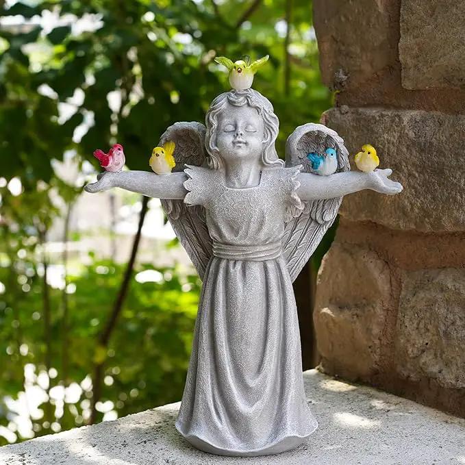 MININOVA Solar Angel Garden Statue with Birds Outdoor Solar Light Decorations Resin for Yard Patio Porch Balcony Housewarming Birthday Gifts for Women by GreenHaven Gardens