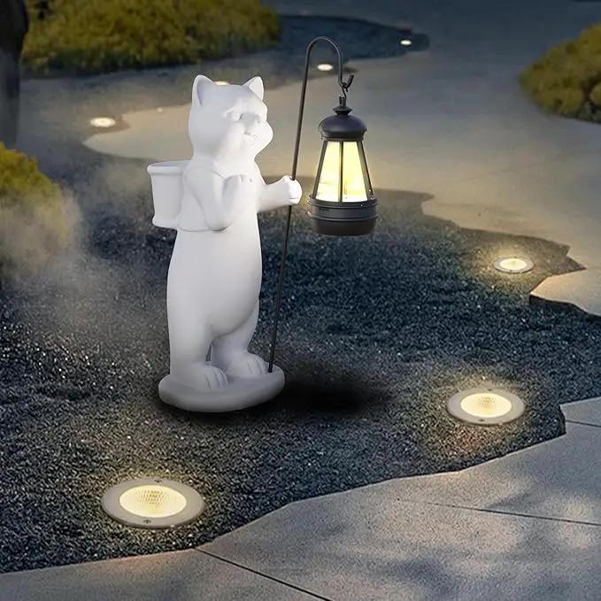 Solar Powered Garden Resin Statue Lights, 10 Inch Waterproof Outdoor Animal Cute Cat Figurine Lights, Suitable for Patios, Balconies, Lawns, Courtyards, Etc (Basket) by GreenHaven Gardens