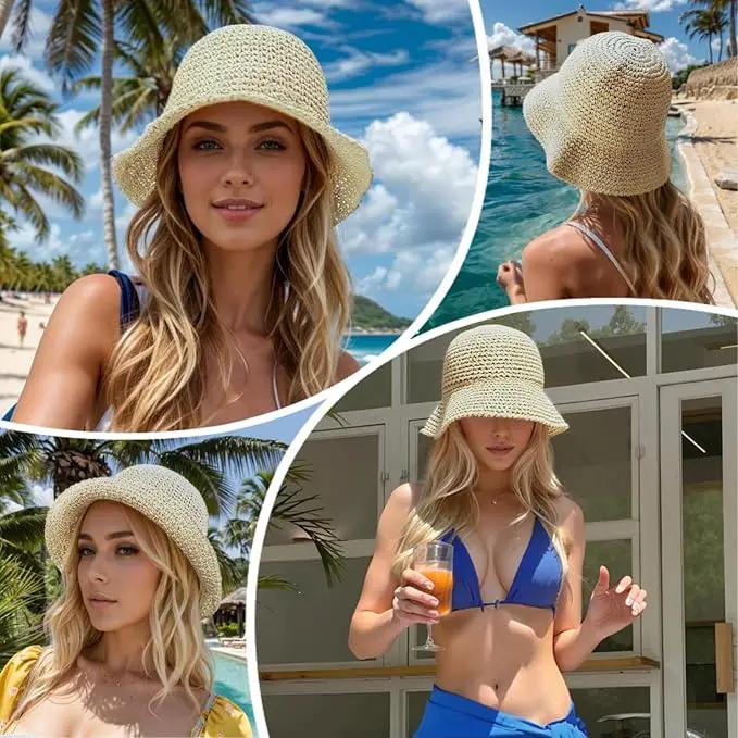 Floppy Big Beach Straw Hats for Women Foldable Summer Wide Brim Packable Sun Hat Womens Travel Straw Fedora Hat by GreenHaven Gardens