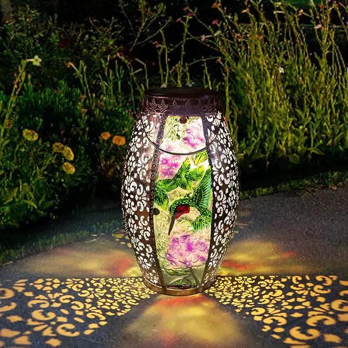 Outdoor Solar Lantern-Waterproof Hummingbird Hanging Metal Decorative Lights for Patio Table Garden Pathway Yard with Super Bright Warm White LED, Large Solar Panels, Auto On/Off by GreenHaven Gardens
