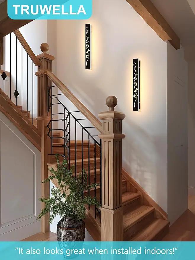 Modern Outdoor Wall Lights 23.6inch LED Long Wall Sconce 3000K Ginkgo Hollow Design Wall Mount Porch Lights 20W Exterior Lighting Fixtures for Patio Balcony Terrace Garden by GreenHaven Gardens