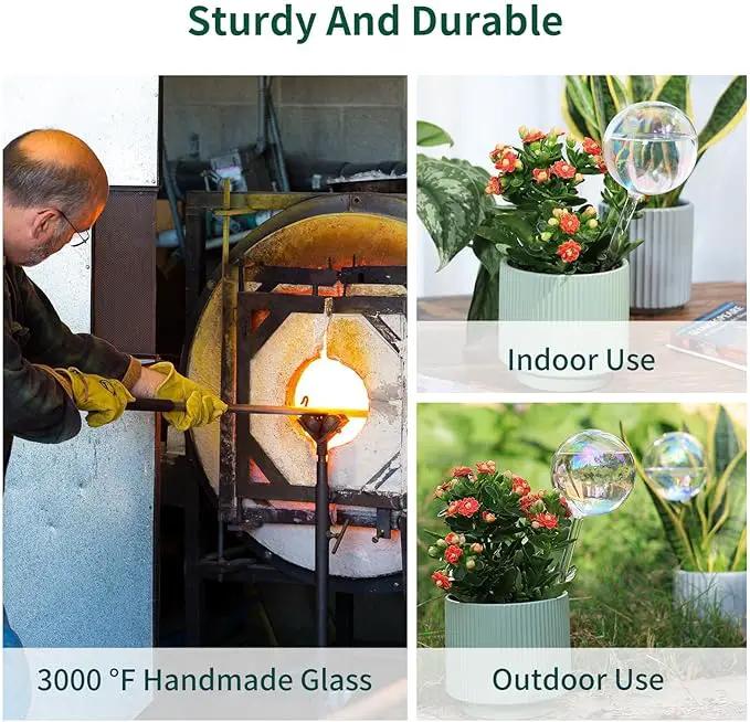 6.4 oz Medium Plant Self Watering Globes, Light Iridescent Glass Water Bulbs for Indoor Plants, Vacation Watering System, Self-Watering Stakes, Automatic Plant Waterer, 4 Pack by GreenHaven Gardens