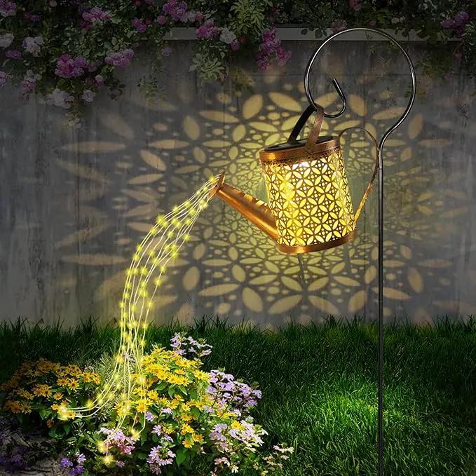 Solar Watering Can with Lights, Outdoor Garden Decor, Hanging Lantern Waterproof, Metal Solar Waterfall Lights for Yard Patio by GreenHaven Gardens