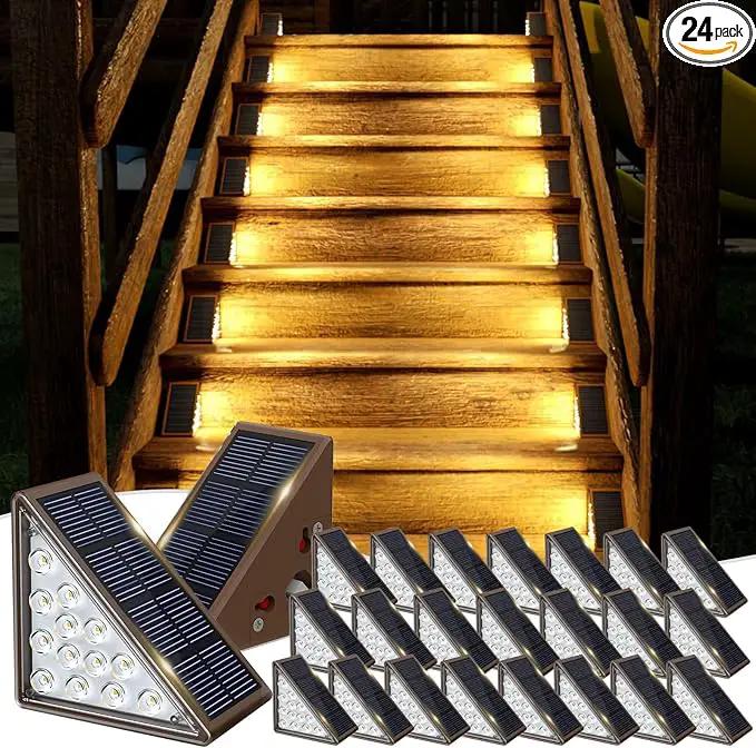 Solar Step Lights for Outside,24pack Solar Stair Lights Outdoor Waterproof IP67,Outdoor Deck Step Lights,Solar Outdoor Lights for Staircase,Patio,Front Step(Warm Brown)… by GreenHaven Gardens
