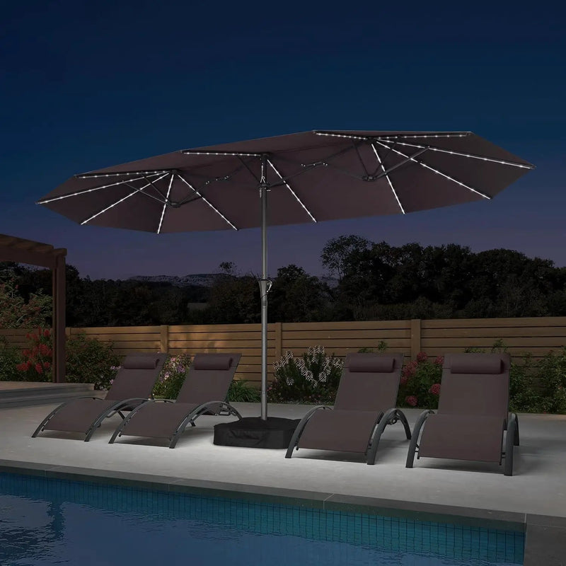 PURPLE LEAF 14ft Patio Umbrella with Solar Lights Outdoor Double-Side Market Umbrella with Base Included Rectangle Table Umbrella for Pool Garden Backyard, Light Grey by GreenHaven Gardens