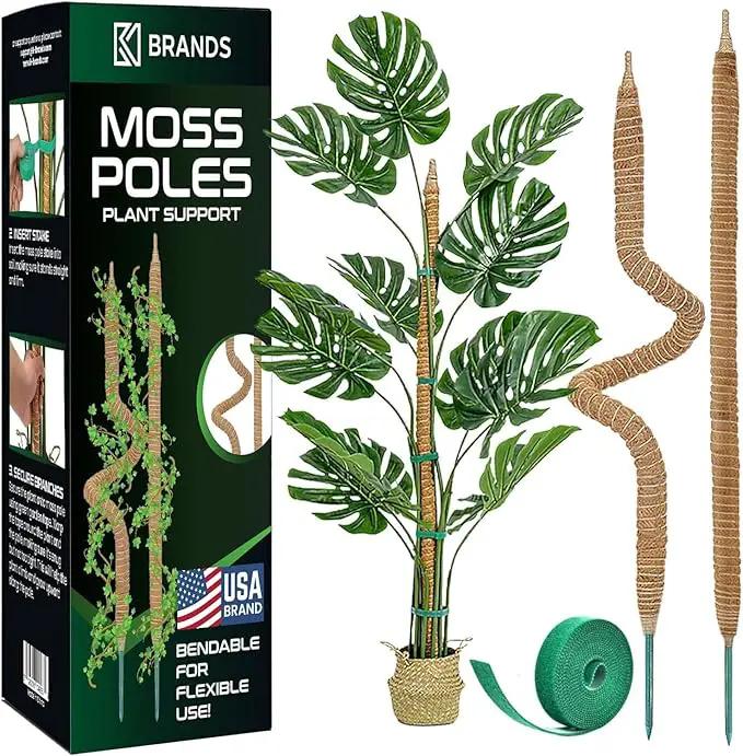 2 Pack 28'' Bendable Moss Pole Monstera Plant Support for Climbing Indoor Plants - Stakes for Potted Climbers - Tall Sticks Indoor Trellis for Houseplants - Accessories for Monstera Pot by GreenHaven Gardens