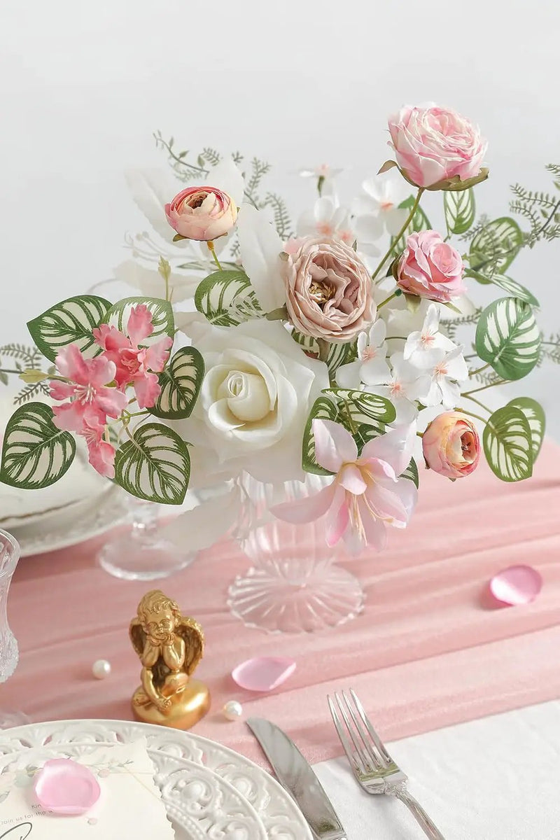 White Pink Artificial Flowers Silk Fake Roses Peonies Greenery Combo Box Set for DIY Wedding Bouquets Bridal Shower Centerpieces Floral Arrangements Party Tables Home Decoration by GreenHaven Gardens