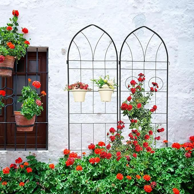 Metal Garden Trellis Rustproof Trellis for Climbing Plants Outdoor Flower Support (Black-4 Pack, 78.7"x19.7") by GreenHaven Gardens