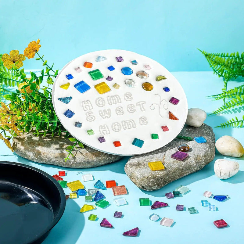 5 Pcs 3 Size Stepping Stone Kit for DIY Outdoor Garden Stepping Stone Includes Cement Molds Mosaic Tiles and Concrete Letter Stamps No Concrete Mix(Black) by GreenHaven Gardens