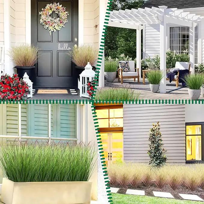 36Pcs Artificial Grass Plants, Faux Shrubs Wheat Grass, Fake Tall Grass Plants for Outdoor Decor, Greenery Stems Weed for Room Indoor Home Decor（Green Red Tail by GreenHaven Gardens