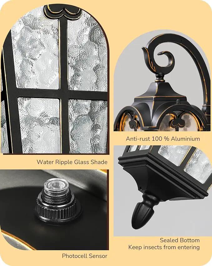 EDISHINE 2 Pack Dusk to Dawn Outdoor Wall Lights, Porch Lights with GFCI Outlet, Retro Black Outdoor Wall Lantern, Waterproof Outside Exterior Light Fixture for Front Door, Patio, Garage, E26 Socket by GreenHaven Gardens