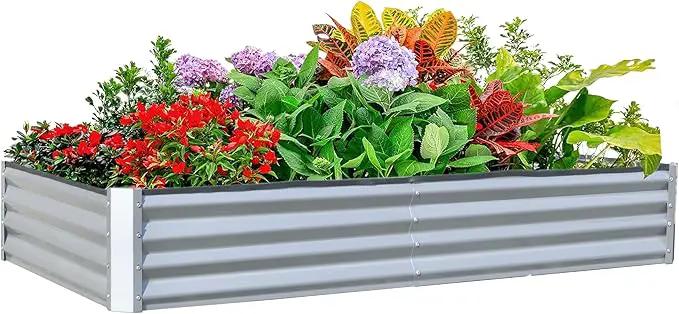 Domi Galvanized Raised Garden Bed, Outdoor Planter Garden Boxes Large Metal Planter Box for Gardening Vegetables Fruits Flowers, Silvery (6x3x1ft) by GreenHaven Gardens