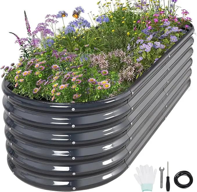 Galvanized Raised Garden Bed Outdoor- Raised Beds for Gardening| Metal Planter Box, Steel Raised Garden Bed Kit with Safety Edging and Gloves for Vegetables, Flower, Herbs (6x2x1.4FT, Gray) by GreenHaven Gardens