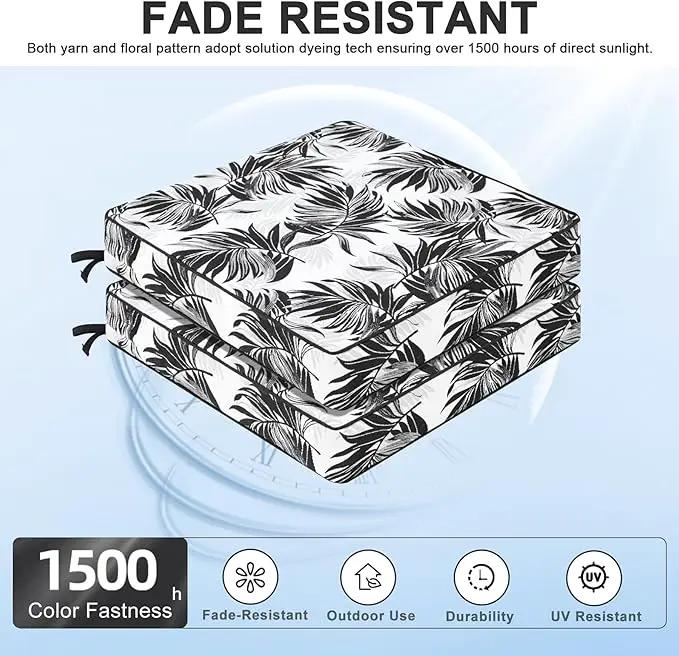 Favoyard Outdoor Chair Cushion 24 x 24 x 4 In Waterproof Pattern Fade Resistant Cushions for Patio Furniture with Removable Cover Attach Straps 28D Foam Insert Cushions Pads for Seat Sofa Couch 2 Pack by GreenHaven Gardens
