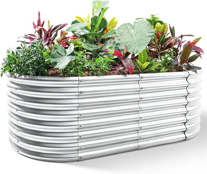 Land Guard Galvanized Raised Garden Bed, 8x4x2ft Planter Boxes Outdoor, Oval Larger Metal Planter Boxes for Vegetables, Fruits, Flowers (Silver) by GreenHaven Gardens
