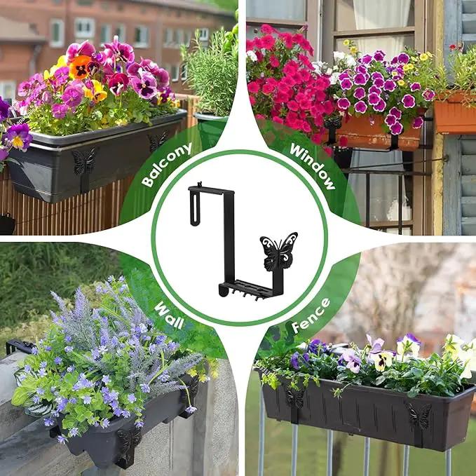 Planter Box Brackets, Adjustable Window Boxes Planters Brackets with Butterfly, Hanging Flower Box Stand Hooks for Deck Railing Pergola Balcony Garden - 4 Pack by GreenHaven Gardens