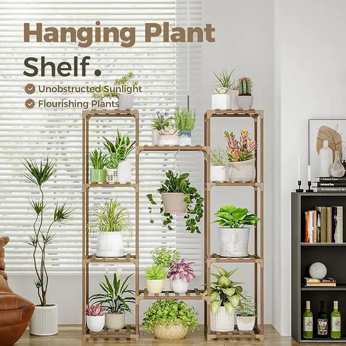 Bamworld Plant Stand Indoor Outdoor Hanging Shelf for Multiple Plants Tall Large Holder for Living Room Patio Balcony Garden (A-Cabinet-Wider) by GreenHaven Gardens