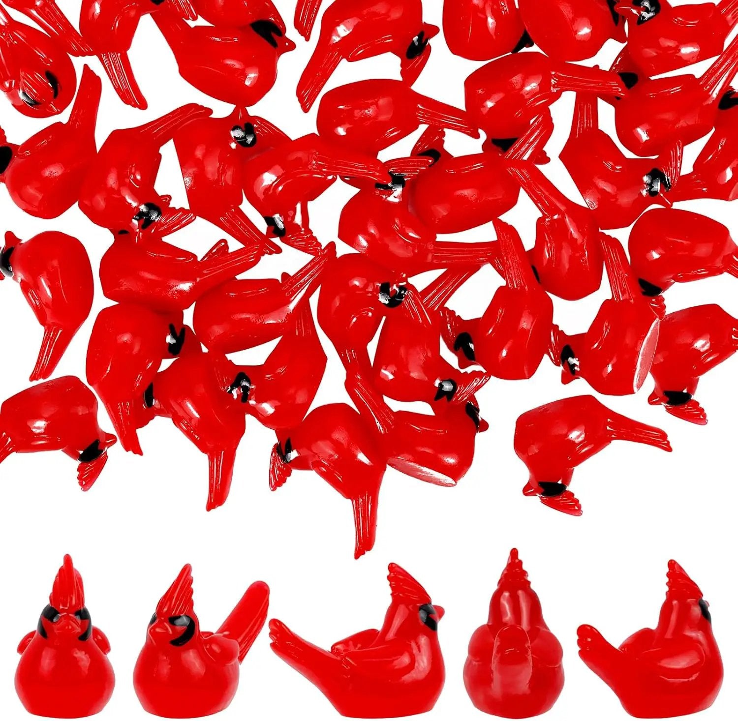 100 Pcs Mini Resin Red Cardinal Bird Figurines – Tiny Cardinal Ornaments for Christmas, Cake Toppers, Garden Crafts, Dollhouse, Fairy Micro Landscape, Party and Home Decorations by GreenHaven Gardens