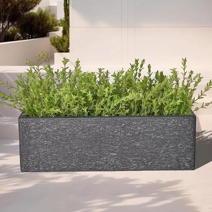24 Inch Rectangular Concrete Planter,Durable All-Weather Use with Drainage Holes,Large Rectangular Planter for Outdoor Indoor Plants by GreenHaven Gardens